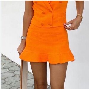 Zara Orange Textured Tweed Ruffle Mini Skirt